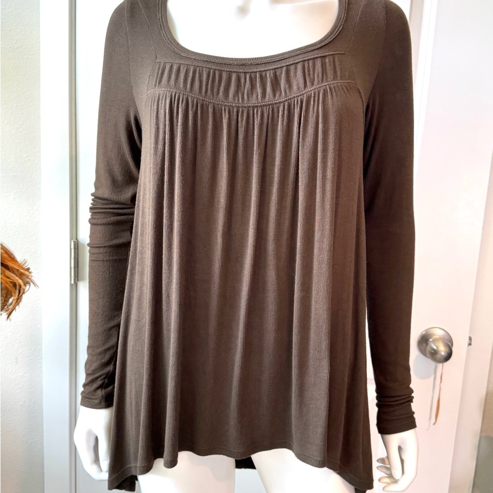 FREE PEOPLE LIKE NEW ELEGANT DEEP GREEN/BROWN LONG SLEEVE TOP